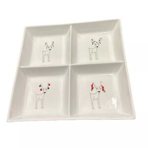 Christmas Holiday Reindeer 4 Section Plate Dish by BIA Cordon Bleu White